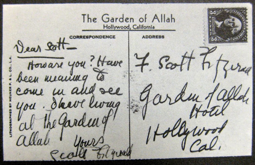 Postkarte eines einsamen F. Scott Fitzgerald an sich selbst.