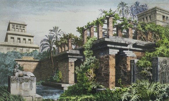Hanging Gardens of Babylon, Hanging Gardens of Babylon. 19th Hand-coloured engraving