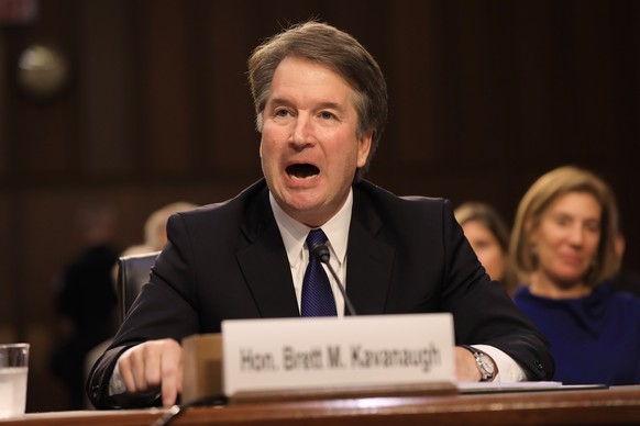 epa06997436 Circuit judge Brett Kavanaugh speaks during his Senate confirmation hearing to be an Associate Justice of the Supreme Court of the United States in the Hart Senate Office Building in Washi ...