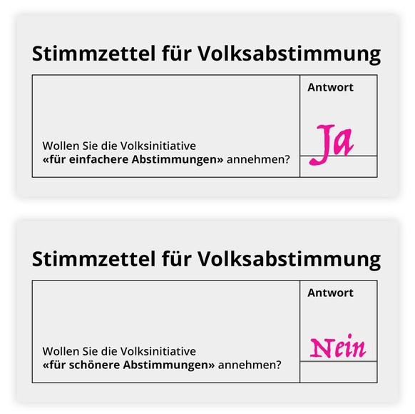 Auf den Stimmzettel gehört nur ein «Ja» oder «Nein». Er darf auch leer sein.