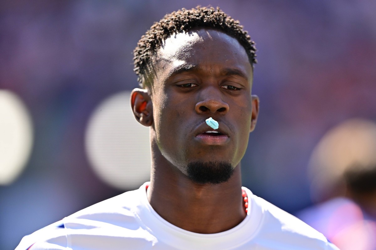 US Folarin Balogun spits out chewing gum during the warming-up for a soccer game between the USA and Belgian national team, Nationalteam Red Devils, on Monday 06 July 2026, at the Seattle Field, in Se ...