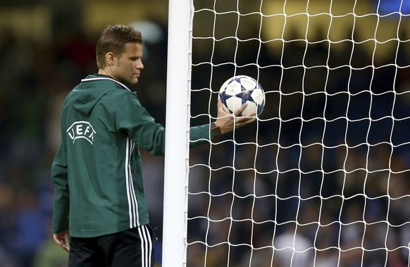 Referee Felix Brych tests the goal line technology before the Champions League final soccer match between Juventus and Real Madrid at the Millennium stadium in Cardiff, Wales Saturday June 3, 2017. (A ...