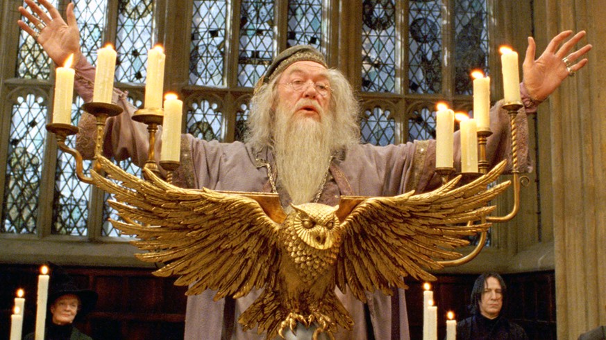 This is a studio publicity photo of Michael Gambon as Professor Dumbledore in Warner Bros. Pictures fantasy Harry Potter and the Prisoner of Azkaban. Source: Warner Bros. Pictures/ via Bloomberg Ne ...
