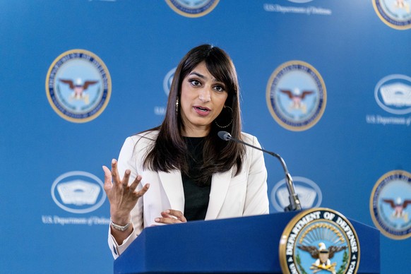 Pentagon Deputy Press Secretary Sabrina Singh speaks at a briefing at the Pentagon in Washington, Thursday, May 18, 2023. (AP Photo/Andrew Harnik) Sabrina Singh