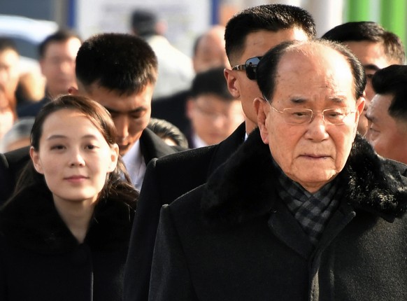 Kim Yong Nam, right, North Korea&#039;s nominal head of state, arrives with Kim Yo Jong, North Korean leader Kim Jong Un&#039;s sister, at the Incheon International Airport in Incheon, South Korea Fri ...