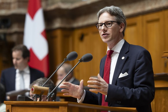Paolo Pamini, SVP-TI, spricht waehrend der Debatte fuer eine zivilstandsunabhaengige Individualbesteuerung, waehrend der Herbstsession der Eidgenoessischen Raete, am Mittwoch, 25. September 2024, in B ...