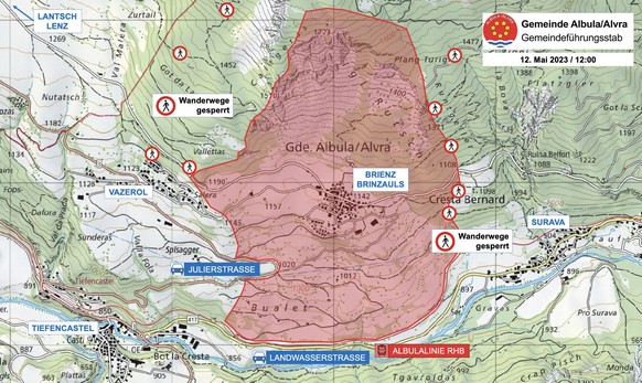 Phase Rot in Brienz GR: das abgesperrte Gebiet