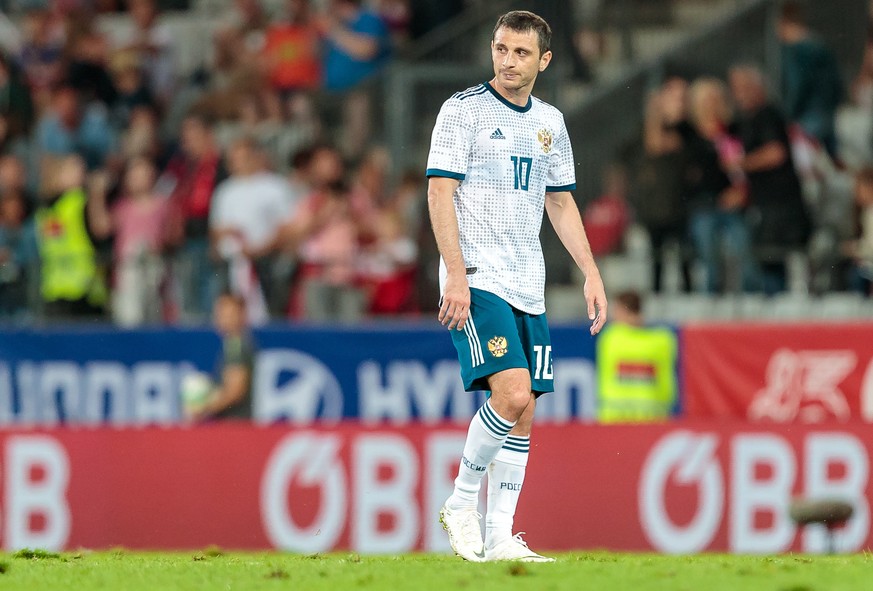 epa06774469 Russia&#039;s Alan Dzagoev reacts after the international friendly soccer match between Austria and Russia at Tivoli Stadium in Innsbruck, Austria, 30 May 2018. EPA/EXPA/JFK