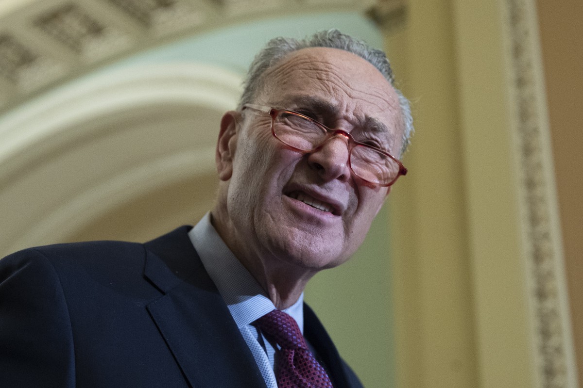 epa07941353 Senate Minority Leader Democrat Chuck Schumer participates in a news conference following a Democratic policy luncheon, on Capitol Hill in Washington, DC, USA, 22 October 2019. Schumer too ...