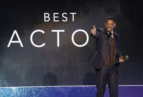 Will Smith accepts the award for best actor for &quot;King Richard&quot; at the 27th annual Critics Choice Awards on Sunday, March 13, 2022, at the Fairmont Century Plaza Hotel in Los Angeles. (AP Pho ...