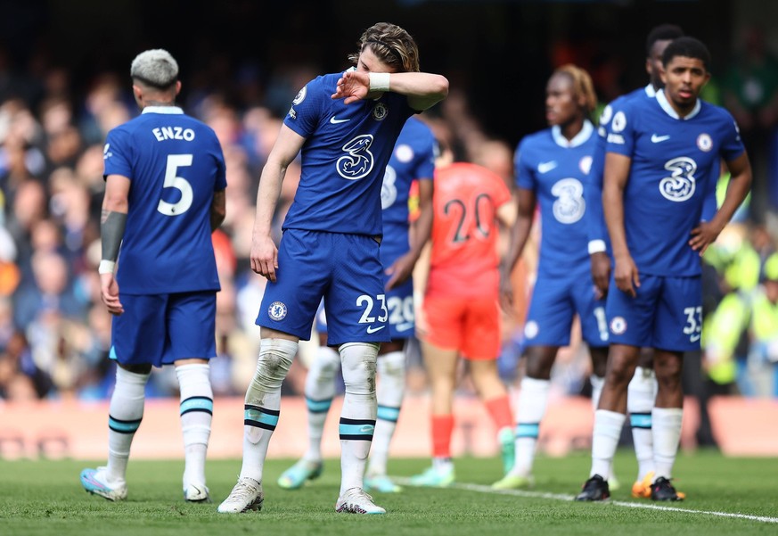 Mandatory Credit: Photo by Michael Zemanek/Shutterstock 13869884as Conor Gallagher of Chelsea reacts Chelsea v Brighton &amp; Hove Albion, Premier League, Football, Stamford Bridge, London, UK - 15 Ap ...