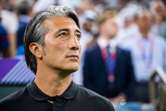 Switzerland's head coach Murat Yakin looks on during the FIFA World Cup Qatar 2022 round of 16 soccer match between Portugal and Switzerland at the Lusail Stadium in Lusail, north of Doha, Qatar, ...