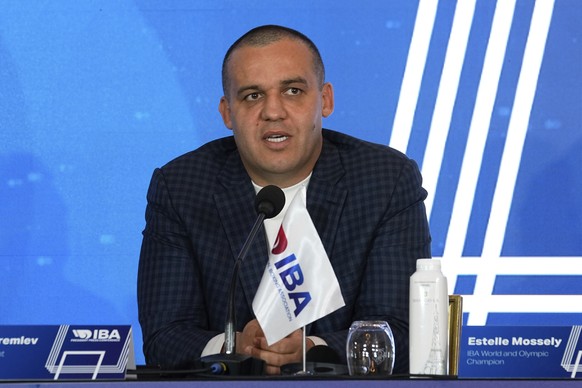 FILE - The president of the International Boxing Association Umar Kremlev attends a conference in Paris, France, Nov. 16, 2023. The Court of Arbitration for Sport has upheld the IOC decision to remove ...