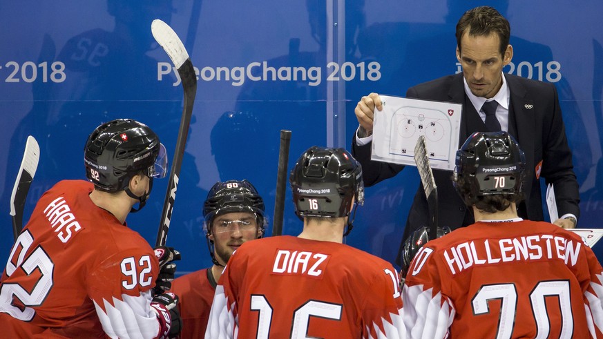 Patrick Fischer, head coach of Switzerland, during the men ice hockey preliminary round match between Switzerland and Canada in the Kwandong Hockey Center in Gangneung during the XXIII Winter Olympics ...