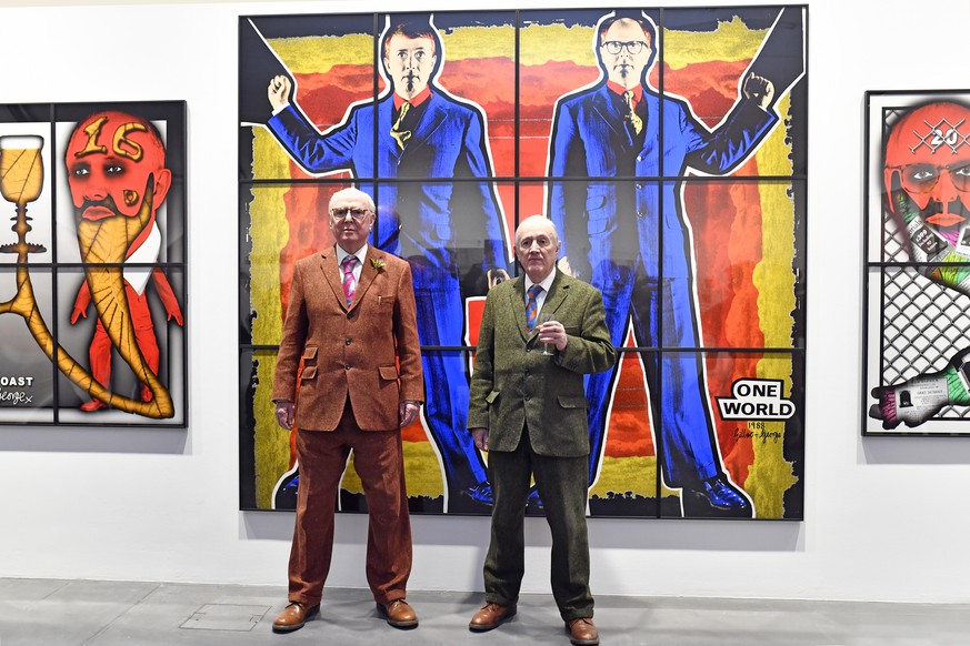 British artists George Passmore (L) and Gilbert Prousch (R) pose at their exhibition The great Exhibiton, 1971 - 2016 at the Kunsthalle Zurich, in Zurich, Switzerland, Friday, February 21, 2020. (KEYS ...