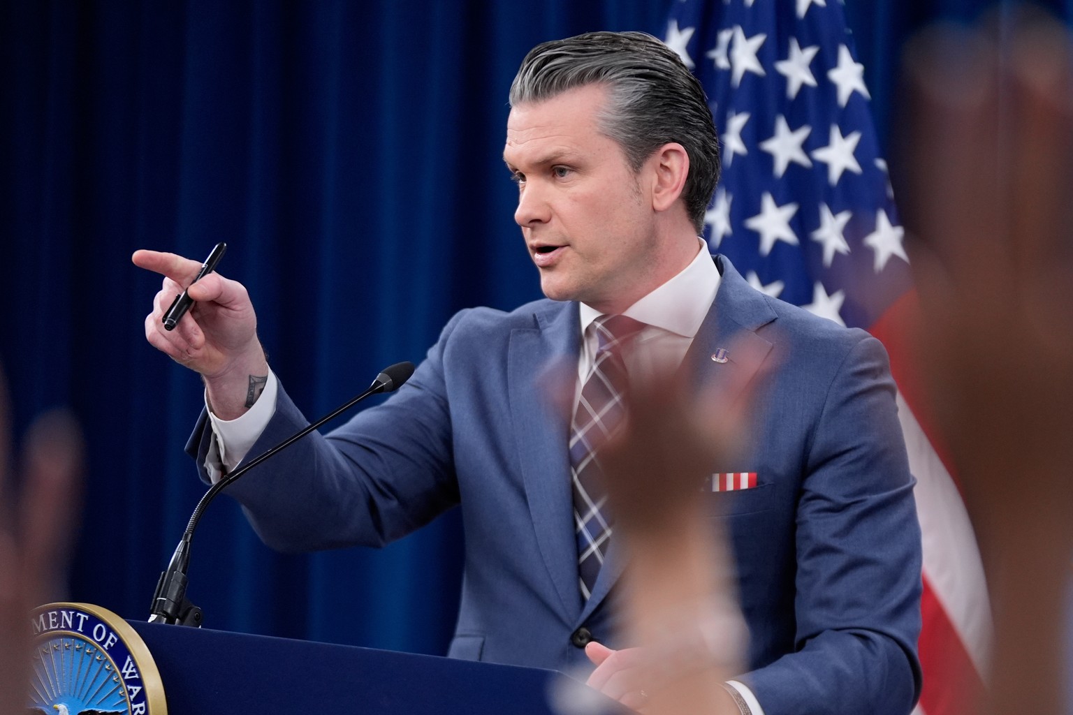 Defense Secretary Pete Hegseth speaks to members of the media during a press briefing at the Pentagon in Washington, Thursday, March 19, 2026. (AP Photo/Manuel Balce Ceneta)
Pete Hegseth