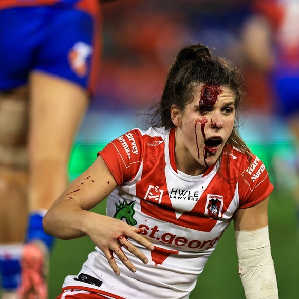 NRLW KNIGHTS DRAGONS, Shenai Lendill of the Dragons suffers from a head injury during the NRLW Round 3 match between the Newcastle Knights and St. George Illawarra Dragons at McDonald Jones Stadium in ...