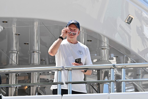 U.S. Ambassador to Italy Tilman Fertitta arrives in Venice, Italy, Friday, July 17, 2026, aboard his super yacht Boardwalk as part of his "Freedom 250 Coastal Diplomacy" tour.(AP Photo/Luigi ...