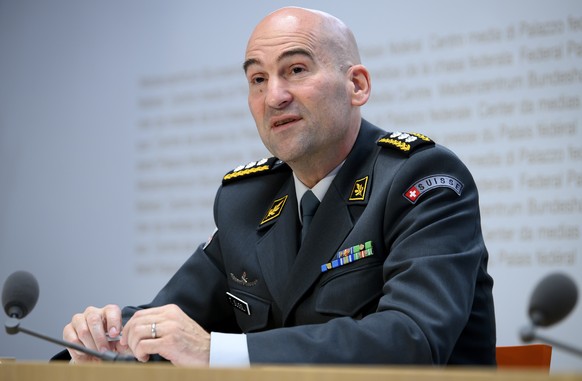 Thomas Suessli, Chef der Armee, spricht an einer Medienkonferenz ueber eine Staerkung der militaerischen Cyber-Abwehr und das neue Kommando Cyber fuer die elektronische Kriegsfuehrung, am Mittwoch, 1. ...