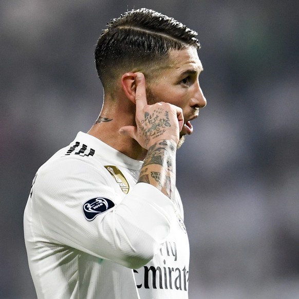 epa07149379 Real Madrid&#039;s Sergio Ramos reacts during the UEFA Champions League group G soccer match between Viktoria Plzen and Real Madrid in Plzen, Czech Republic, 07 November 2018. EPA/FILIP SI ...