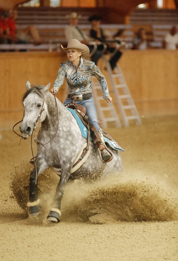 Corinna Schumacher auf ihrem Pferd La Bigia Sailor / SVAG CS Classic Jackpot Non Pro Reining Show am 1. Juli 2015 auf der CS RANCH in Givrins / Schweiz / *** Corinna Schumacher at their Horse La Bigia ...
