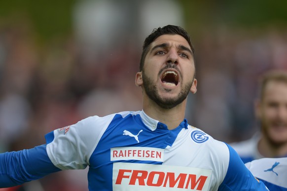 09.05.2015; Aarau; Fussball Super League - FC Aarau - Grasshopper Club Zuerich; Munas Dabbur (GC) jubelt ueber sein Tor zum 0:1
(Claudia Minder/freshfocus)