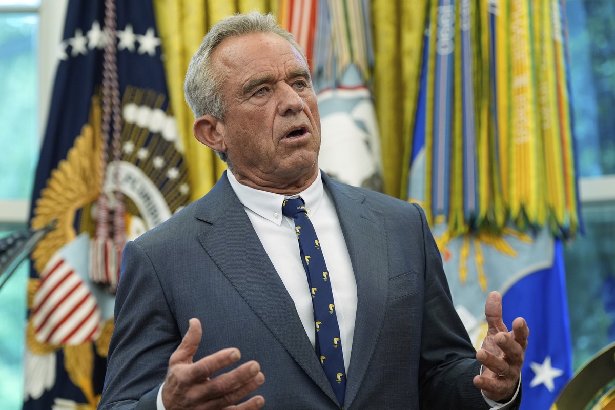 Health and Human Services Secretary Robert F. Kennedy Jr. speaks during an event with President Donald Trump to sign executive orders and proclamations in the Oval Office of the White House, Monday, M ...