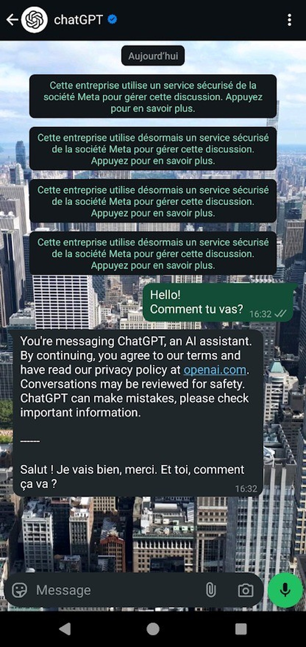 ChatGPT à un numéro Whatsapp et vous pouvez causer avec lui.