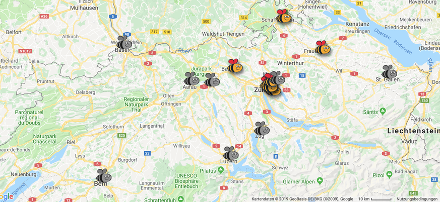 Die Standorte der Kita Bubble Bees in der Schweiz.