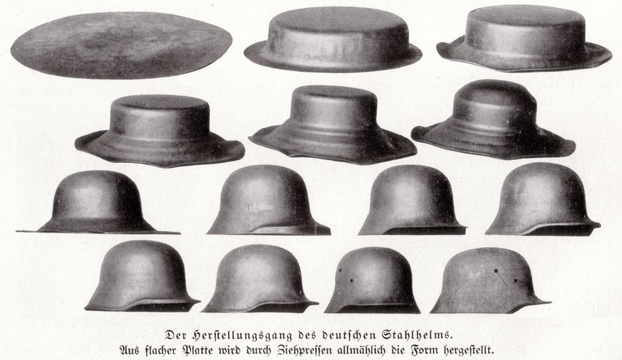 Der Herstellungsprozess des deutschen Stahlhelms M16.