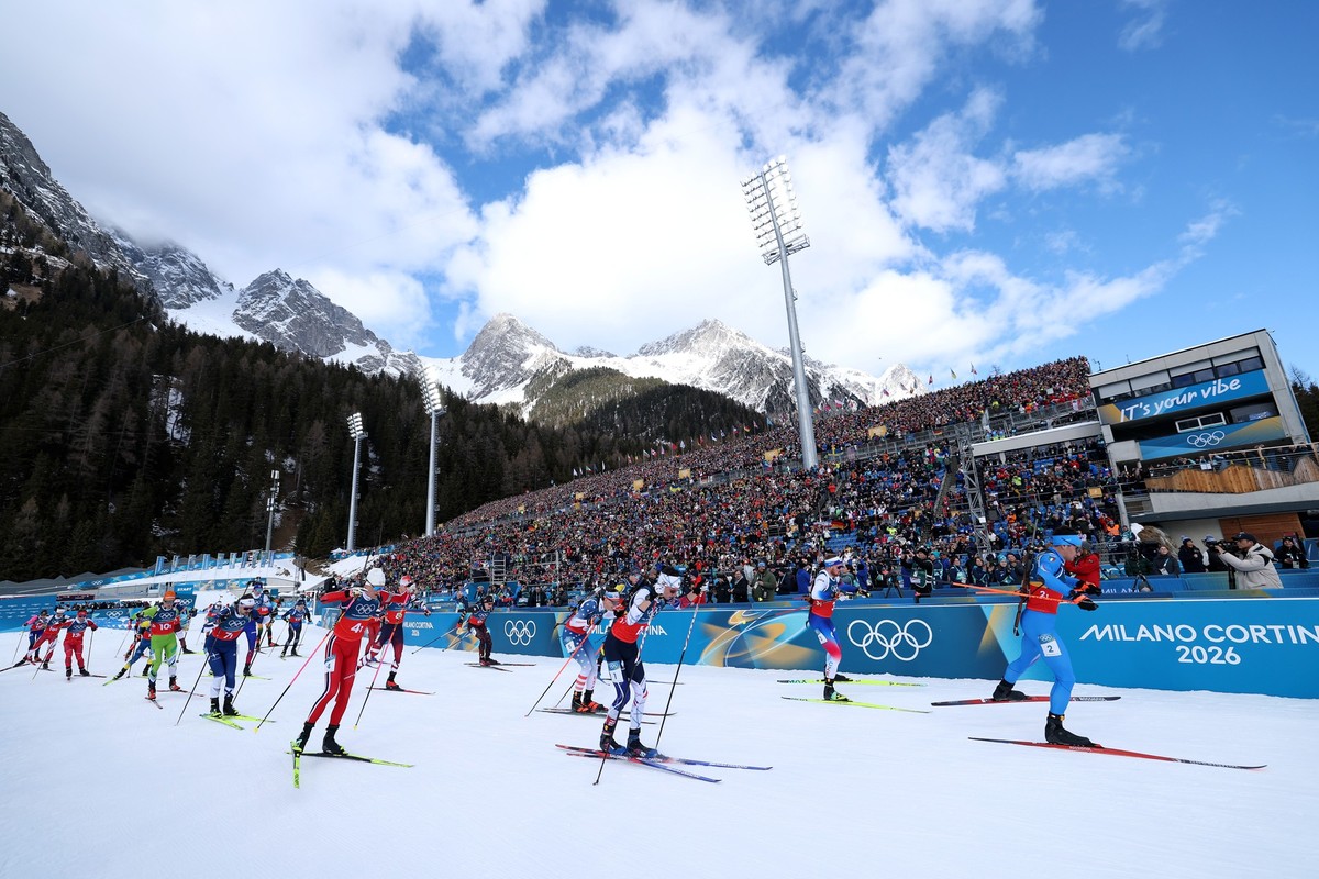 ANTHOLZ-ANTERSELVA, ITALY - FEBRUARY 08: A general view as athletes compete in the Mixed Relay 4 x 6km (M+W) on day two of the Milano Cortina 2026 Winter Olympic games at Anterselva Biathlon Arena on  ...