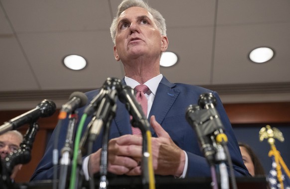 House Minority Leader Kevin McCarthy, of California, speaks at a press conference on Tuesday, November 15, 2022, after voting for the top House Republican leadership positions, on Washington's Capitol Hill.  (AP...