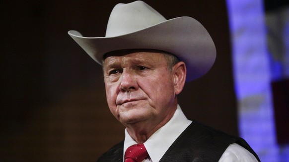 FILE - In this Monday, Sept. 25, 2017, file photo, former Alabama Chief Justice and U.S. Senate candidate Roy Moore speaks at a rally, in Fairhope, Ala. According to a Washington Post story Nov. 9, an ...