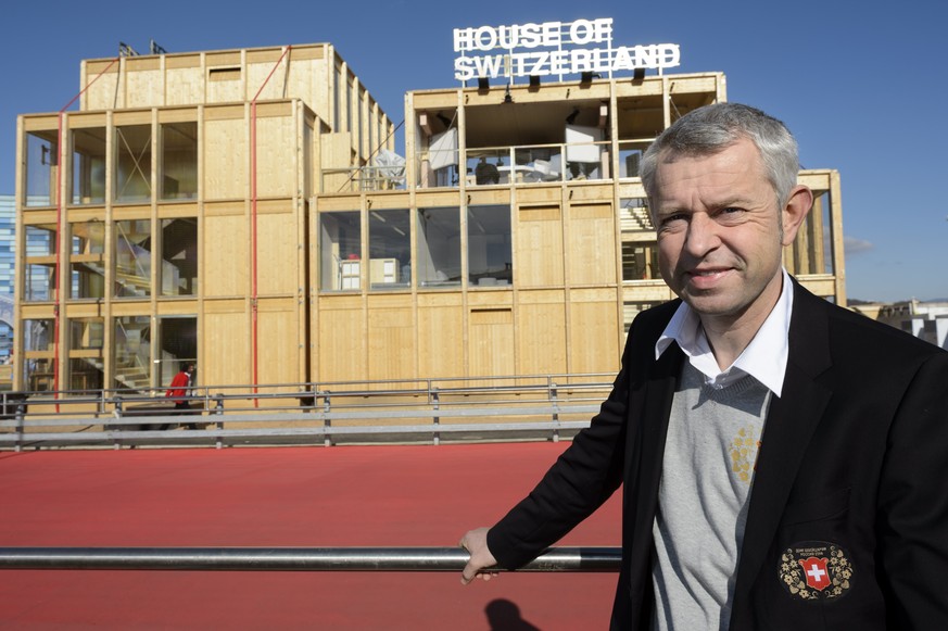 Swiss ambassador Nicolas Bideau, Head of presence Switzerland poses in front of the &quot;House of Switzerland&quot; in the Olympic Park at the XXII Winter Olympics 2014 Sochi in Sochi, Russia, on Thu ...