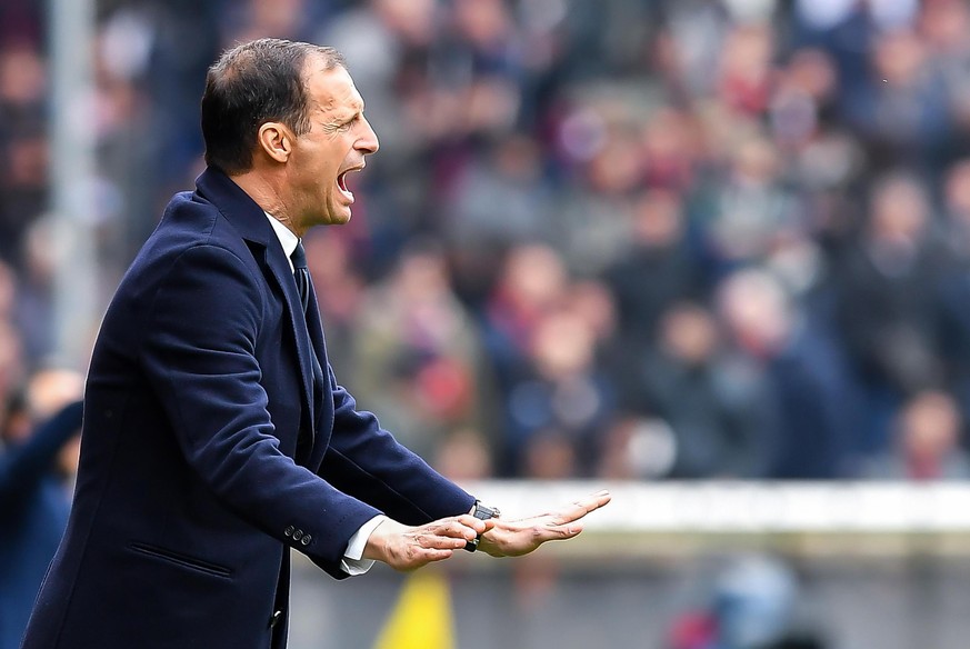 epa07444655 Juventus coach Massimiliano Allegri reacts during the Italian Serie A soccer match Genoa Cfc vs Juventus Fc at Luigi Ferraris Stadium in Genoa, Italy, 17 March 2019. EPA/SIMONE ARVEDA