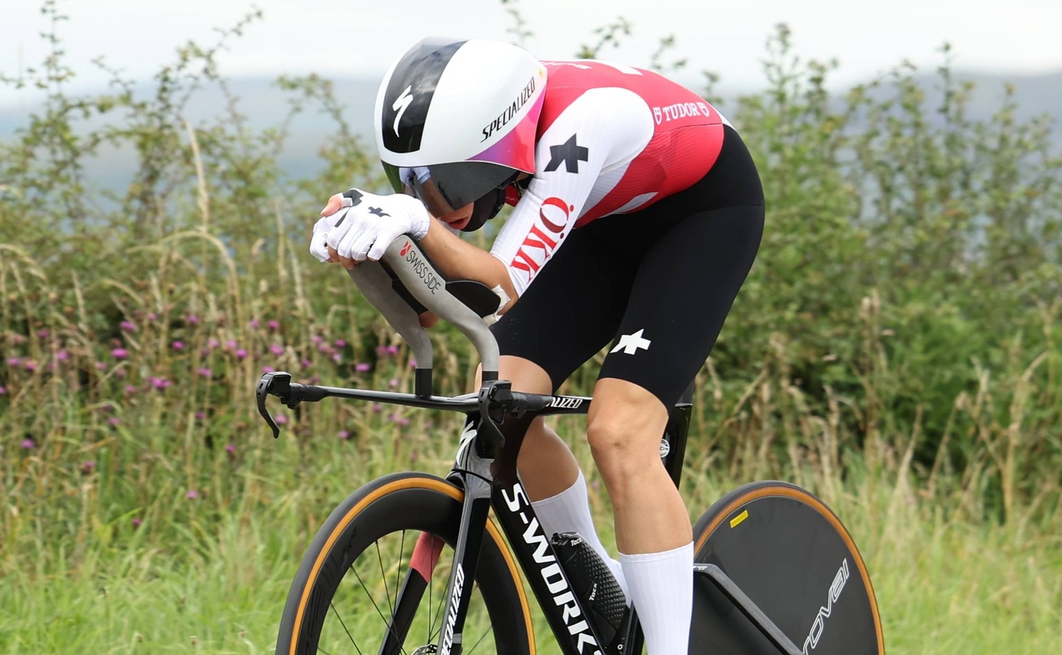 Swiss Marlen Reusser pictured in action during the elite women time trial race at the UCI World Championships Cycling, in Glasgow, Scotland, Thursday 10 August 2023. UCI organizes the worlds with all  ...