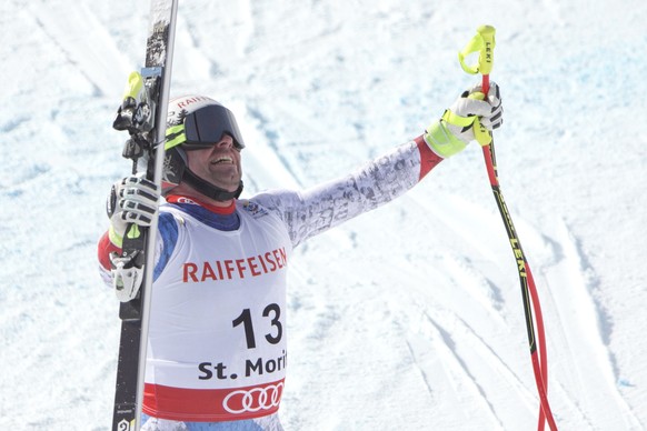 ALS RUECKBLICK ZUR FIS SKI ALPIN WM IN ST. MORITZ VOM 06. - 19. FEBRUAR 2017 STELLEN WIR IHNEN FOLGENDES BILDMATERIAL ZUR VERFUEGUNG - Beat Feuz of Switzerland reacts in the finish area during the men ...