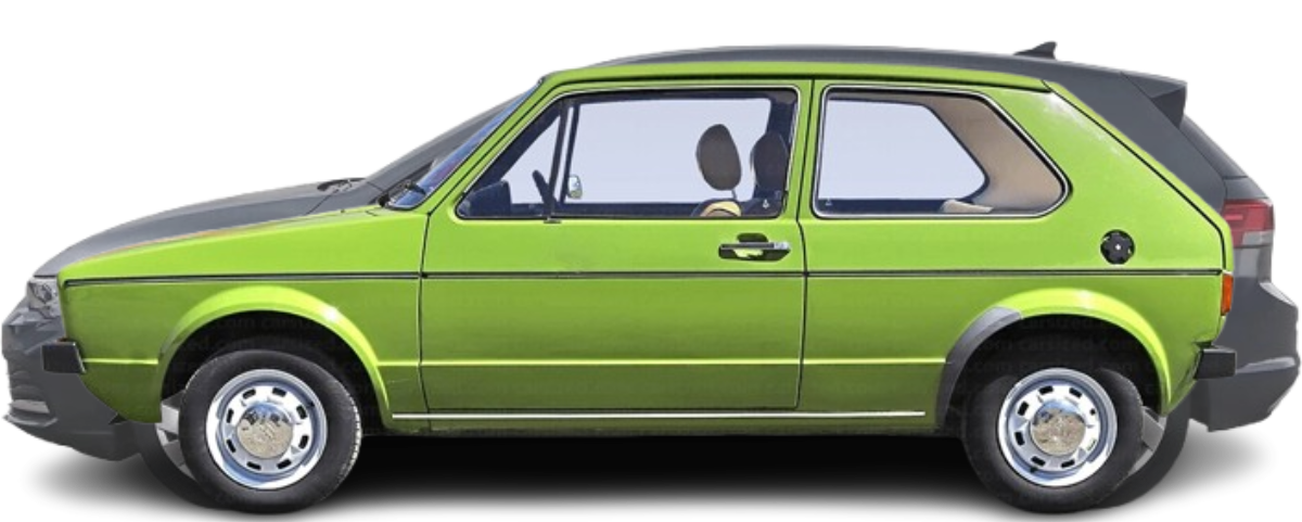 Entwicklung der Grösse des VW Golf, im Vergleich der VW Golf 1 mit dem VW Golf 8.