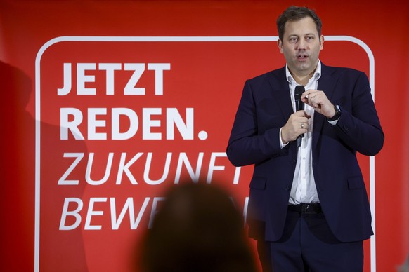 epa11724561 SPD co-chairman Lars Klingbeil speaks during a Social Democratic Party (SPD) dialog event in Essen, Germany, 16 November 2024. The dialogue event of the German Social Democratic Party (SPD ...
