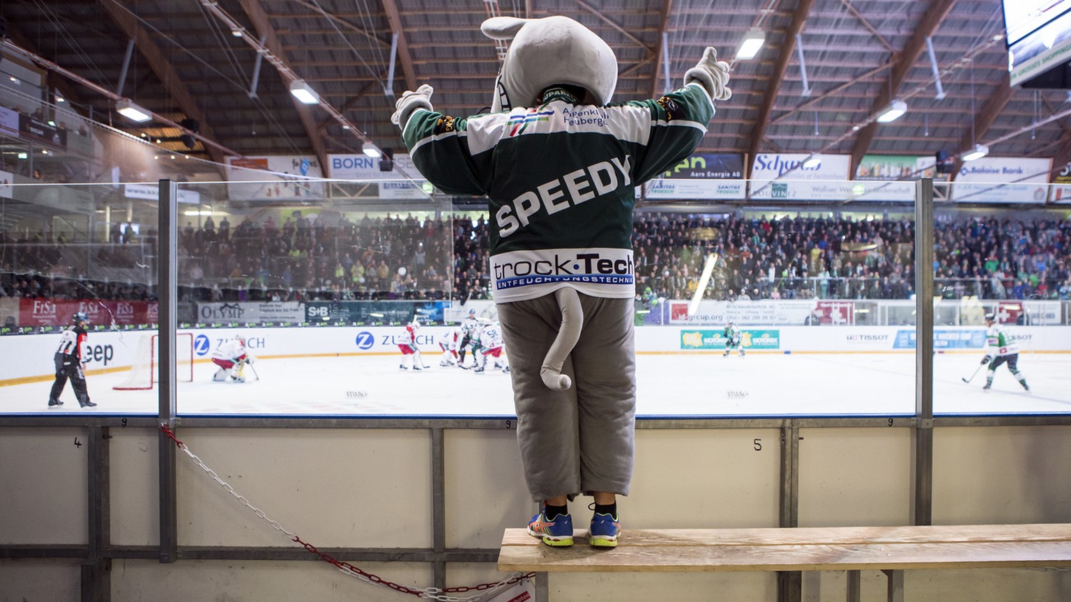 Maskottchen &quot;Speedy&quot; vom EHC Olten waehrend dem Swiss Ice Hockey Cup 1/8 Final zwischen dem EHC Olten und dem EHC Biel-Bienne am Sonntag, 22. Oktober 2017, im Stadion Kleinholz in Olten. (KE ...