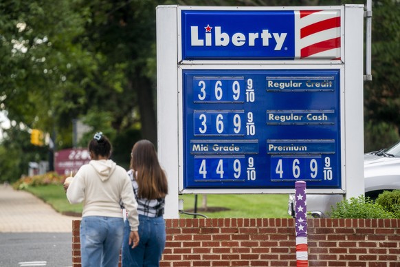 epa10122564 A sign displays prices for various grades of gasoline at a gas station in Arlington, Virginia, USA, 15 August 2022. After months of price increases to $5.00 a gallon gas prices have fallen ...