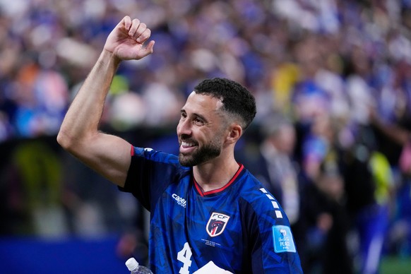 Cape Verde's Pico Lopes smiles as he celebrates with fans after the World Cup Group H soccer match between Cape Verde and Saudi Arabia in Houston, Friday, June 26, 2026. (AP Photo/David J. Philli ...