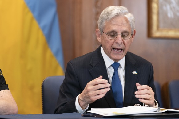 Attorney General Merrick Garland speaks during an MOU signing ceremony with Ukrainian Prosecutor General Andriy Kostin at the Department of Justice, Tuesday, Sept. 20, 2022, in Washington. The US-Ukra ...