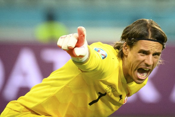 epa09289183 Switzerland&#039;s goalkeeper Yann Sommer reacts during the UEFA EURO 2020 group A preliminary round soccer match between Switzerland and Turkey in Baku, Azerbaijan, 20 June 2021. EPA/JEAN ...