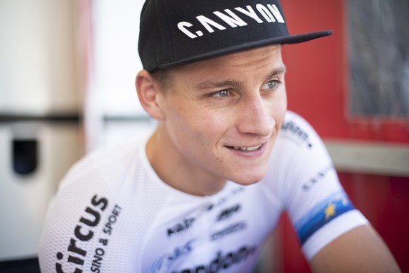 epa07764218 Mathieu van der Poel of the Netherlands, pictured during an interview prior the UCI Mountain Bike World Cup Short Track race, August 9, 2019, in Lenzerheide, Switzerland. EPA/GIAN EHRENZEL ...