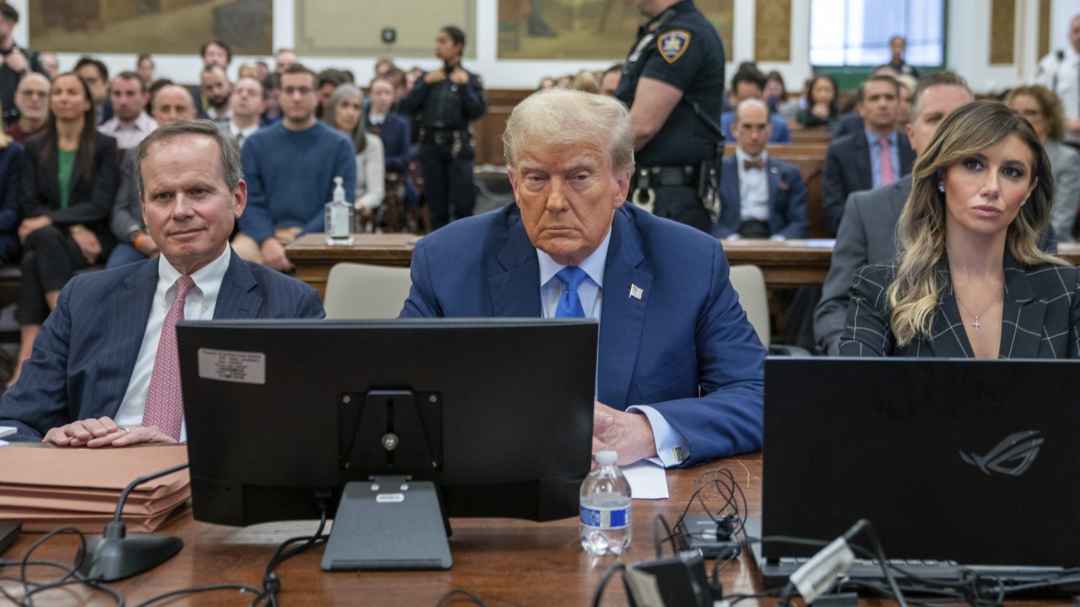 Former President Donald Trump waits to take the witness stand at New York Supreme Court in New York on Monday, Nov. 6, 2023. (David Dee Delgado/Pool Photo via AP)