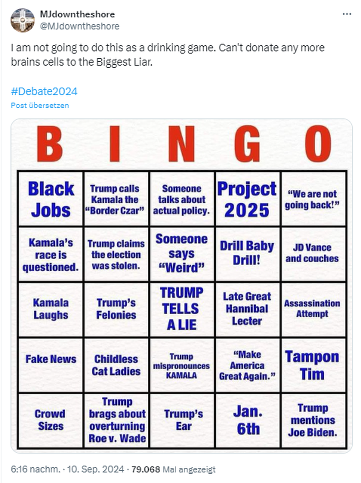 Lustiges Bullshitbingo zur TV-Debatte zwischen Kamala Harris und Donald Trump