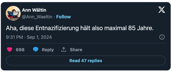 Tweet zu AfD-Wahlerfolg und Rechtsrutsch in Deutschland.
