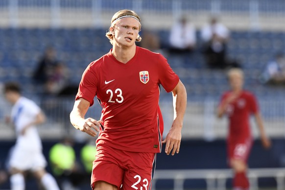 Norway&#039;s Erling Haaland runs during the international friendly soccer match between Norway and Greece at the La Rosaleda stadium in Malaga, Spain, Sunday, June 6, 2021. (AP Photo/Jose Breton)