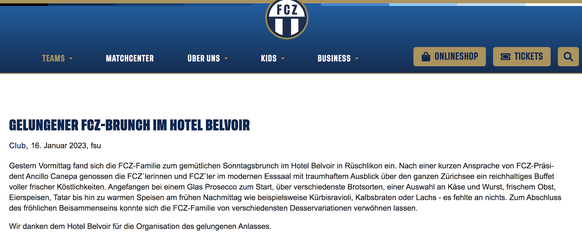 Am Montag erschien eine Mitteilung zum Brunch auf der Webseite des FCZ.